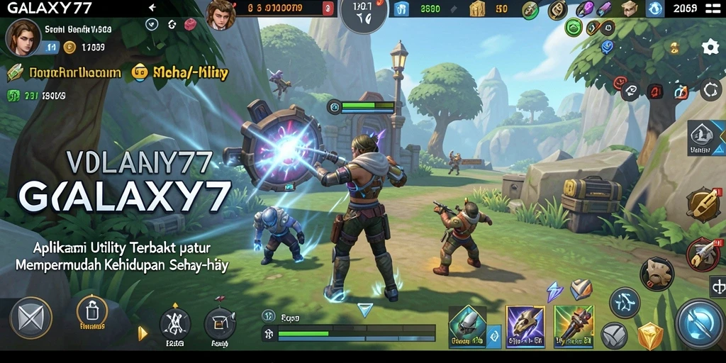 Tampilan utama GALAXY77 dengan fitur utilitas yang mudah diakses.