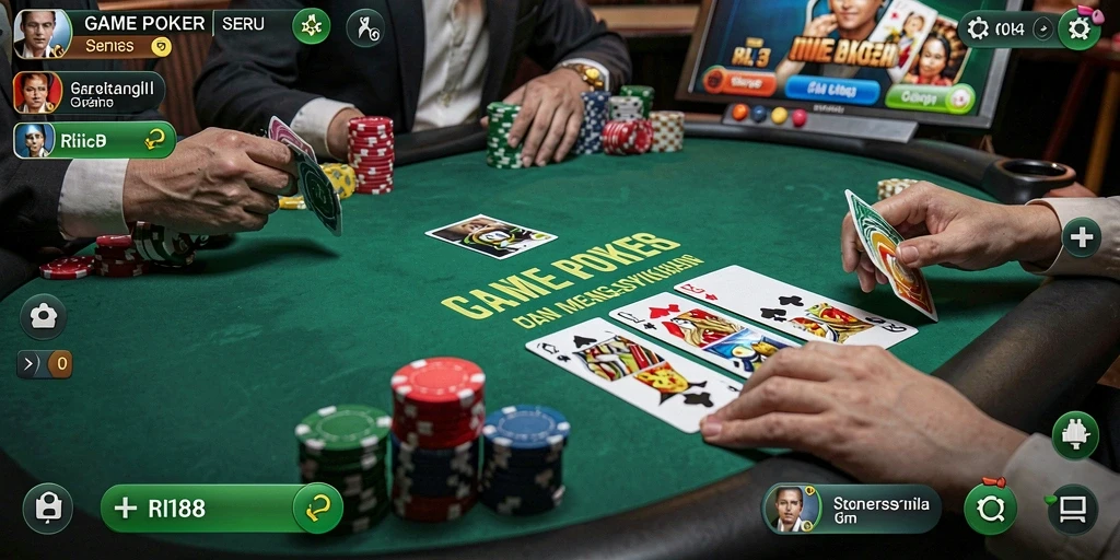 Tampilan gameplay RI188 dengan pemain poker yang aktif.