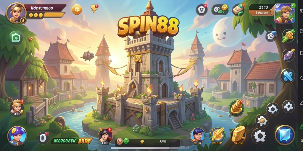 Tangkapan layar SPIN88 yang menunjukkan aksi seru pertahanan menara.
