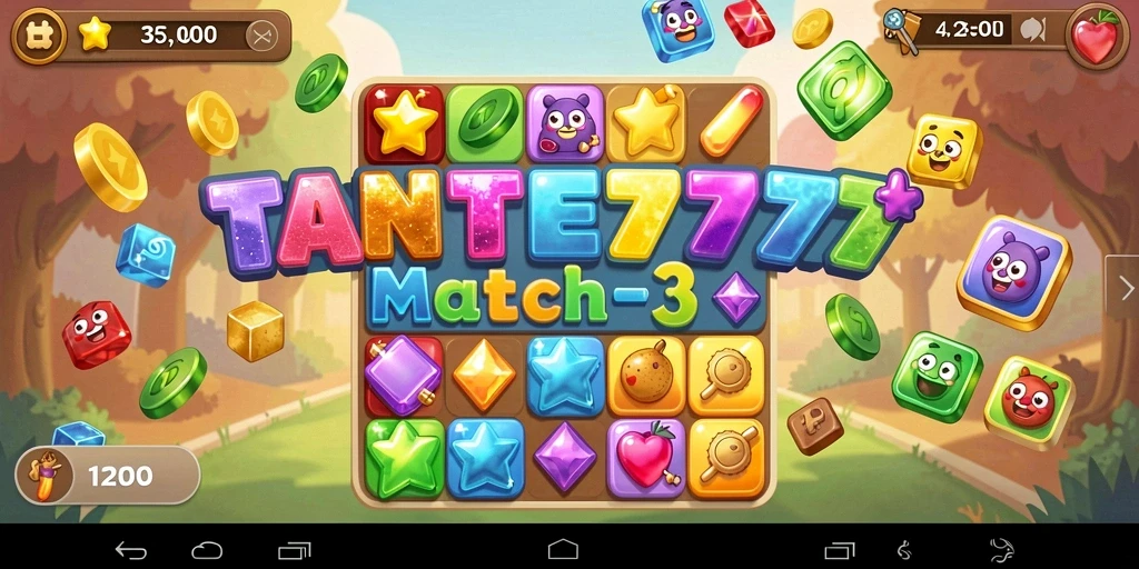 Tampilan permainan Match-3 TANTE777 yang seru dan penuh warna.